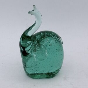 Hand Blown Bubble Glass Elephant Figurine Green Collectible Paperweight 4"‎ Tall